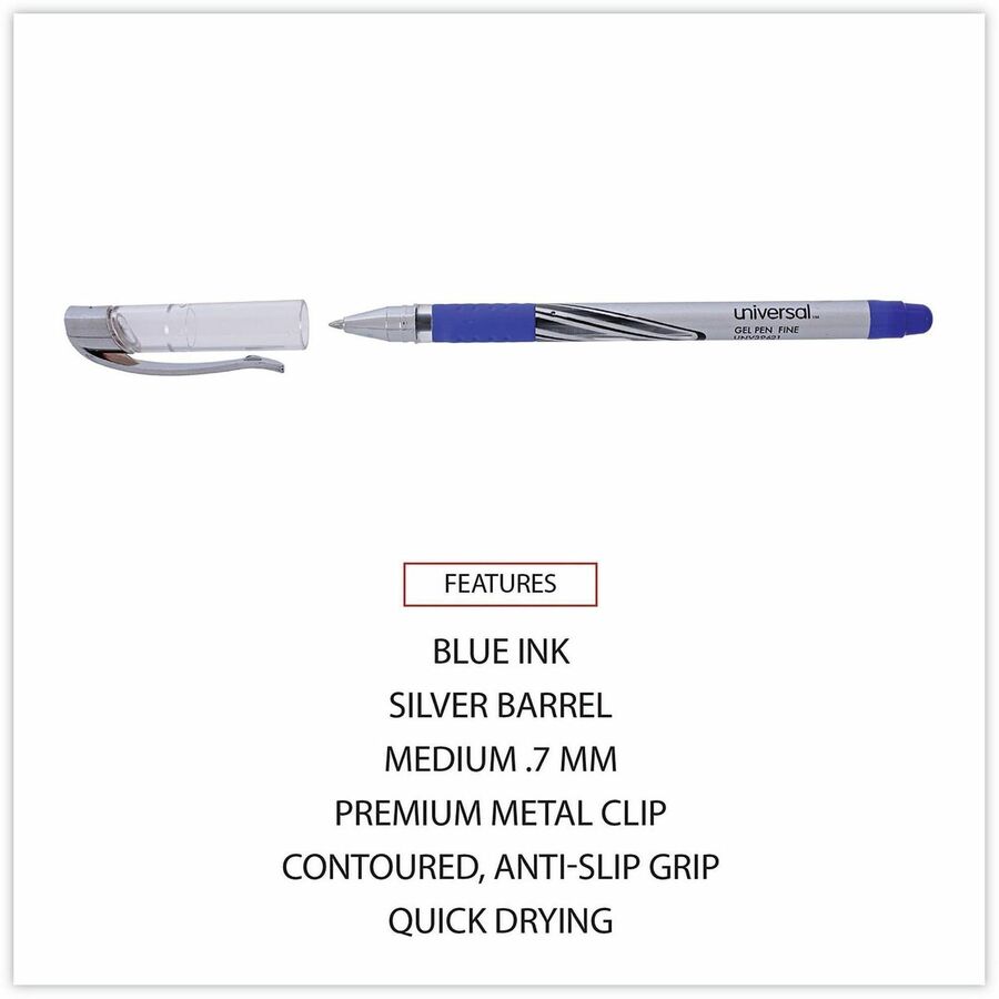 0.7 mm Medium Conical Pen Point - Blue Ink - Water Based - Silver, Blue Barrel - 1 Dozen