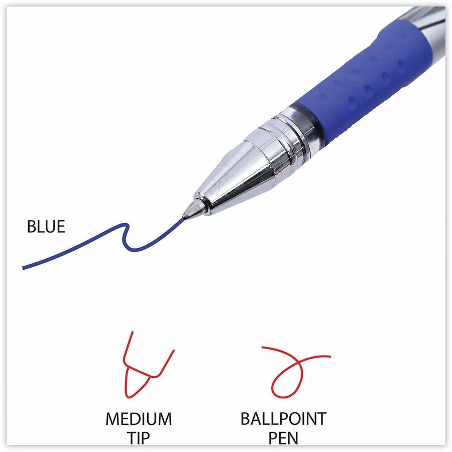 0.7 mm Medium Conical Pen Point - Blue Ink - Water Based - Silver, Blue Barrel - 1 Dozen