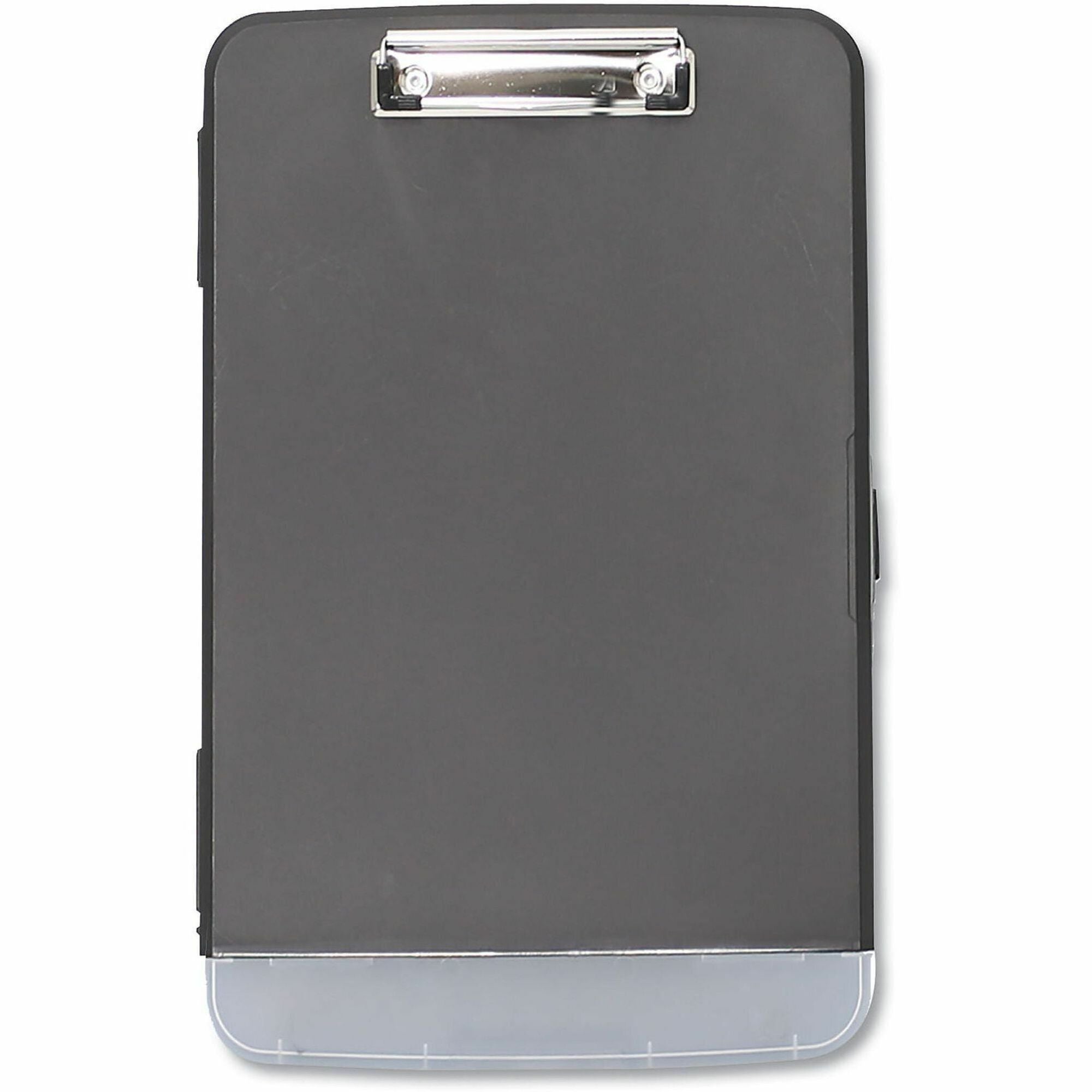 Universal Storage Clipboard, 0.50" Clip Capacity, 8.5" x 11" Sheet Size, 2 Compartments, Plastic, Black, 1 Each