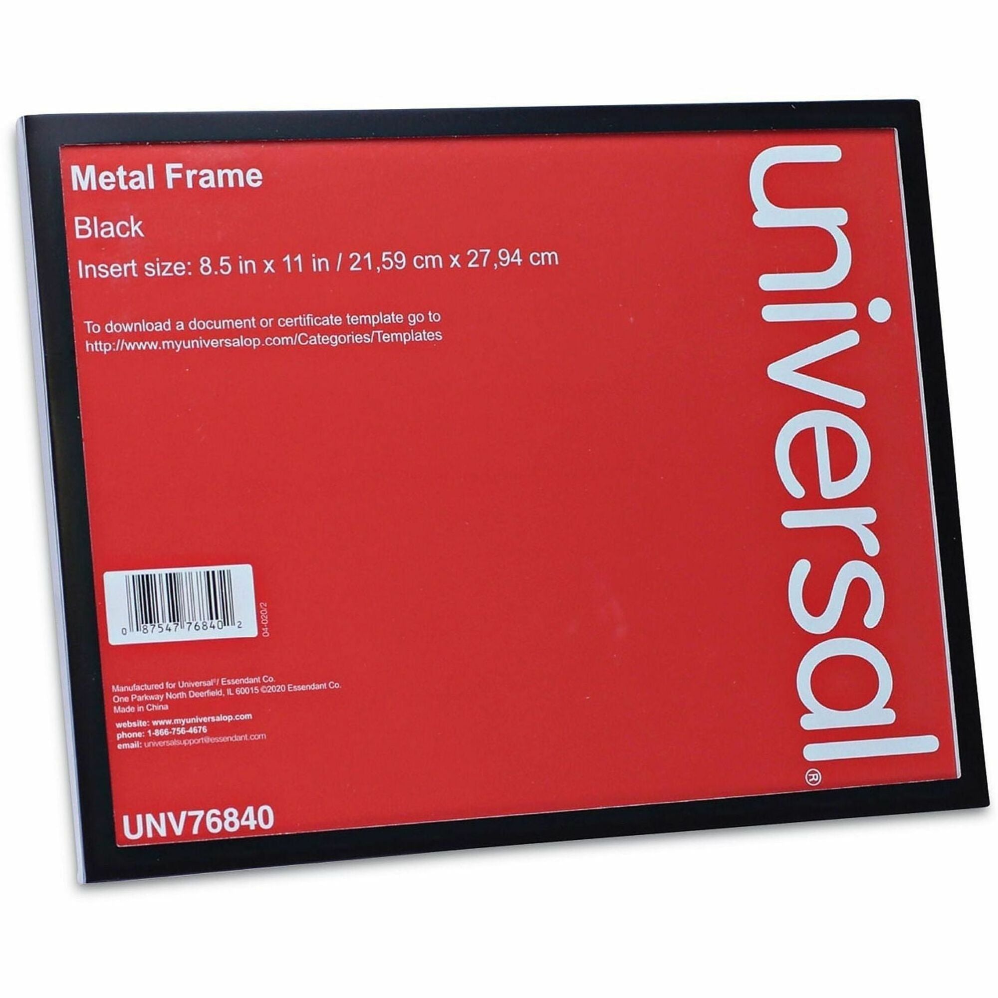 Universal Photo Frame - Holds 8.50" x 11" Insert - Rectangle - Desktop - Horizontal, Vertical - Sturdy, Easel Back - Metal, Aluminum - Black - 1 Each