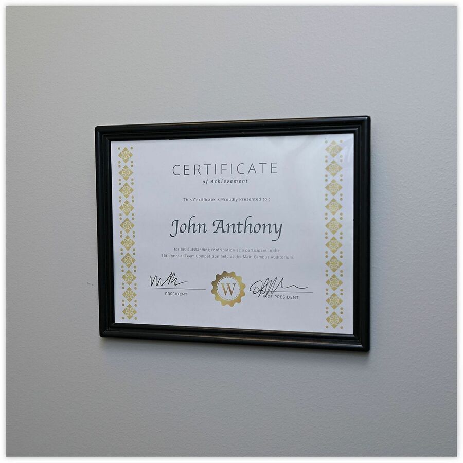 Universal Document Frame - 12" x 9.50" Frame Size - Holds 8.50" x 11" Insert - Rectangle - Vertical, Horizontal - Dust Resistant, Die-cut - Plastic - Black, Gold - 3 / Pack
