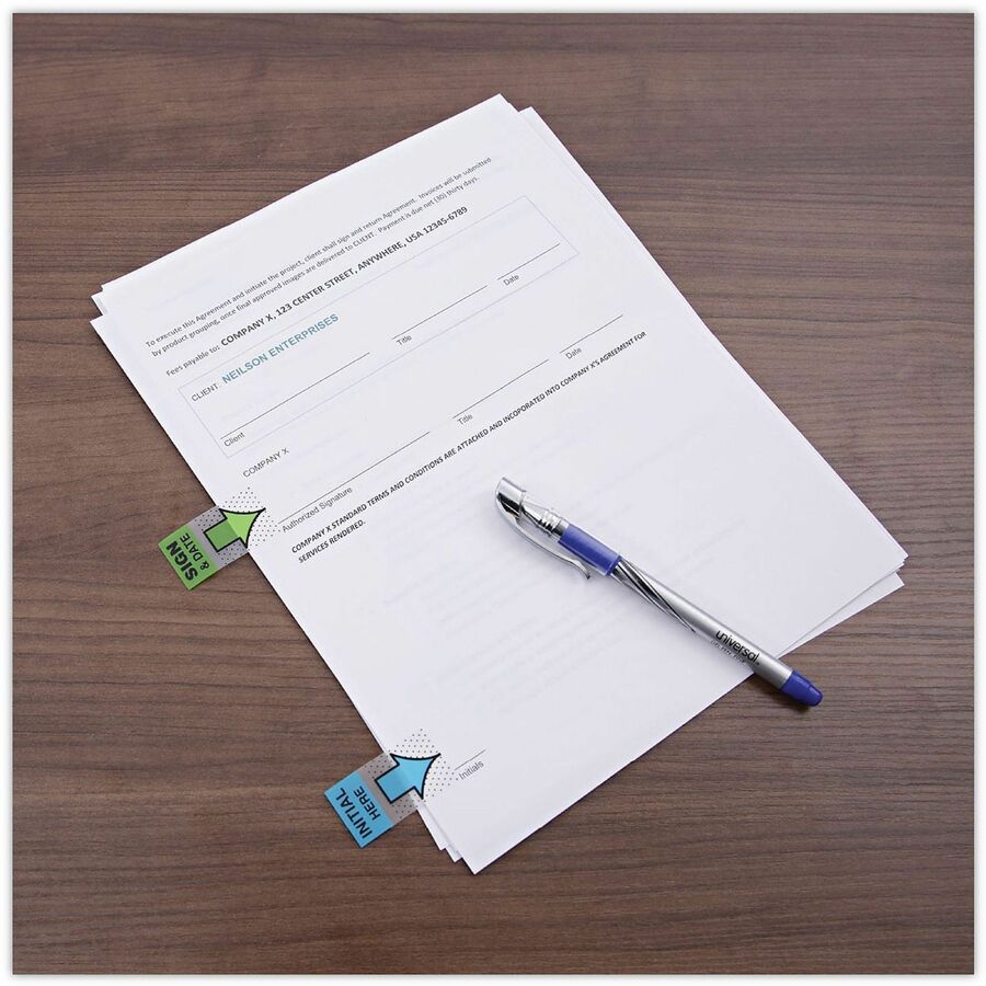 Universal Flag - 100 - 1" Flag/Note Width x 1 3/4" Flag/Note Length - Rectangle - Sign & Date - Green - Pop-up, Repositionable, Reusable - Dispenser Included - 100 / Pack