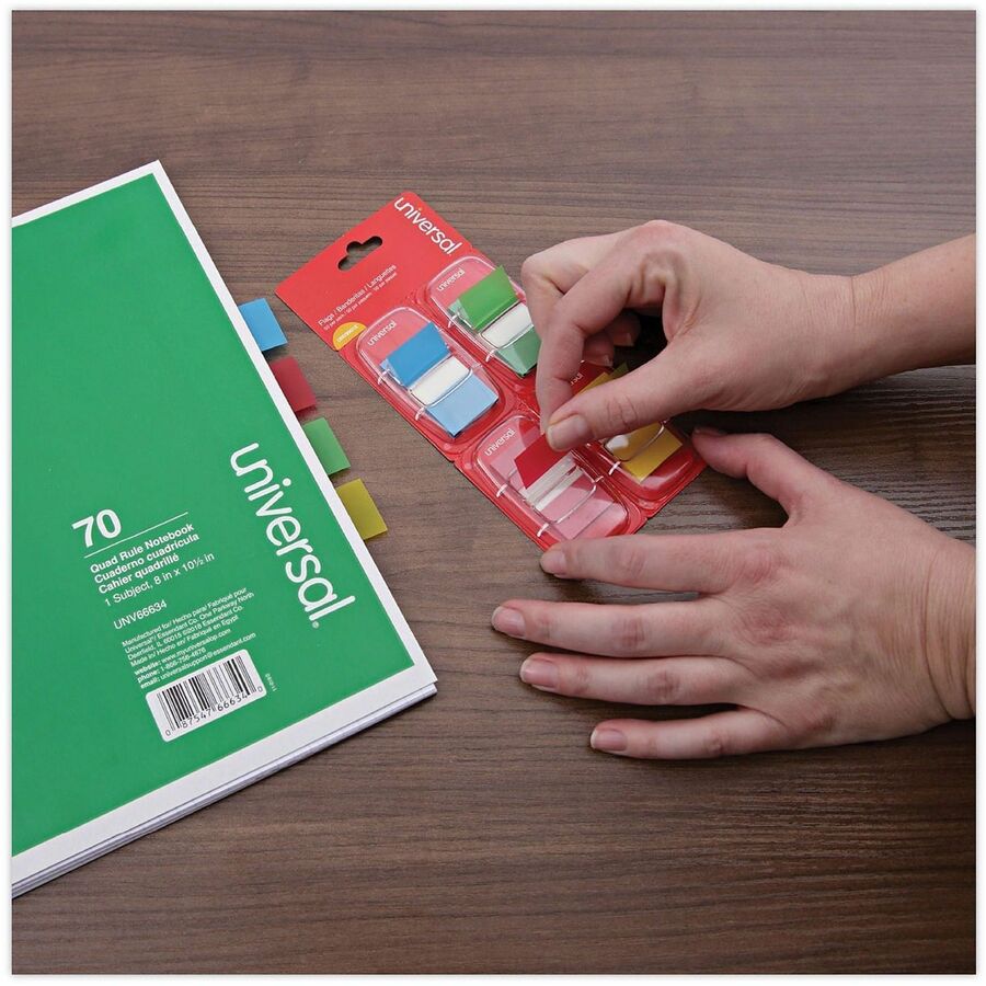 Universal Flag - 200 - 1" Flag/Note Width x 1 3/4" Flag/Note Length - Rectangle - Blue, Green, Red, Yellow - Removable, Self-stick, Pop-up, Repositionable - Dispenser Included - 200 / Pack