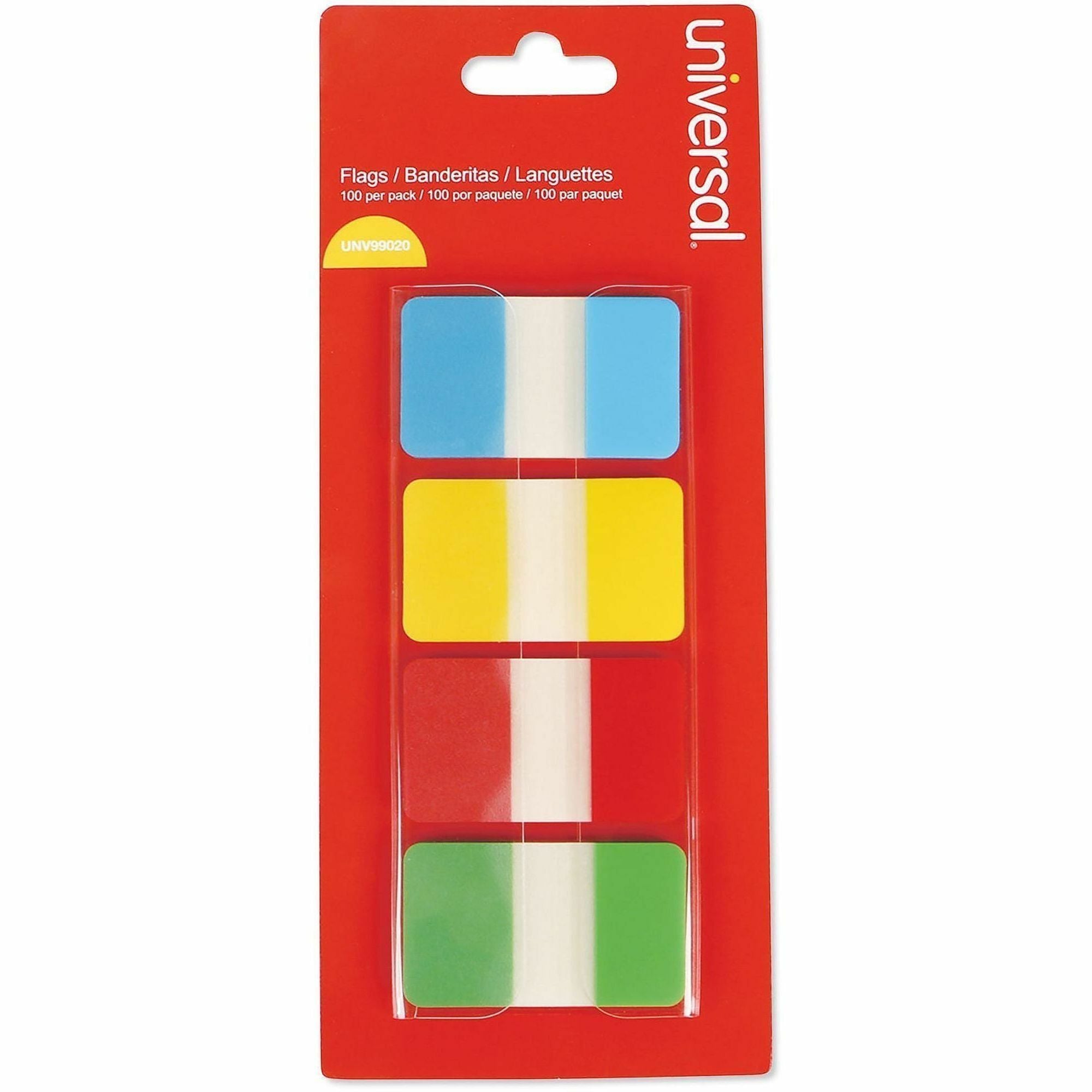 1" Tab Width - Bright Blue, Bright Green, Bright Red, Bright Yellow Tab(s) - Reusable, Repositionable - 100 / Pack