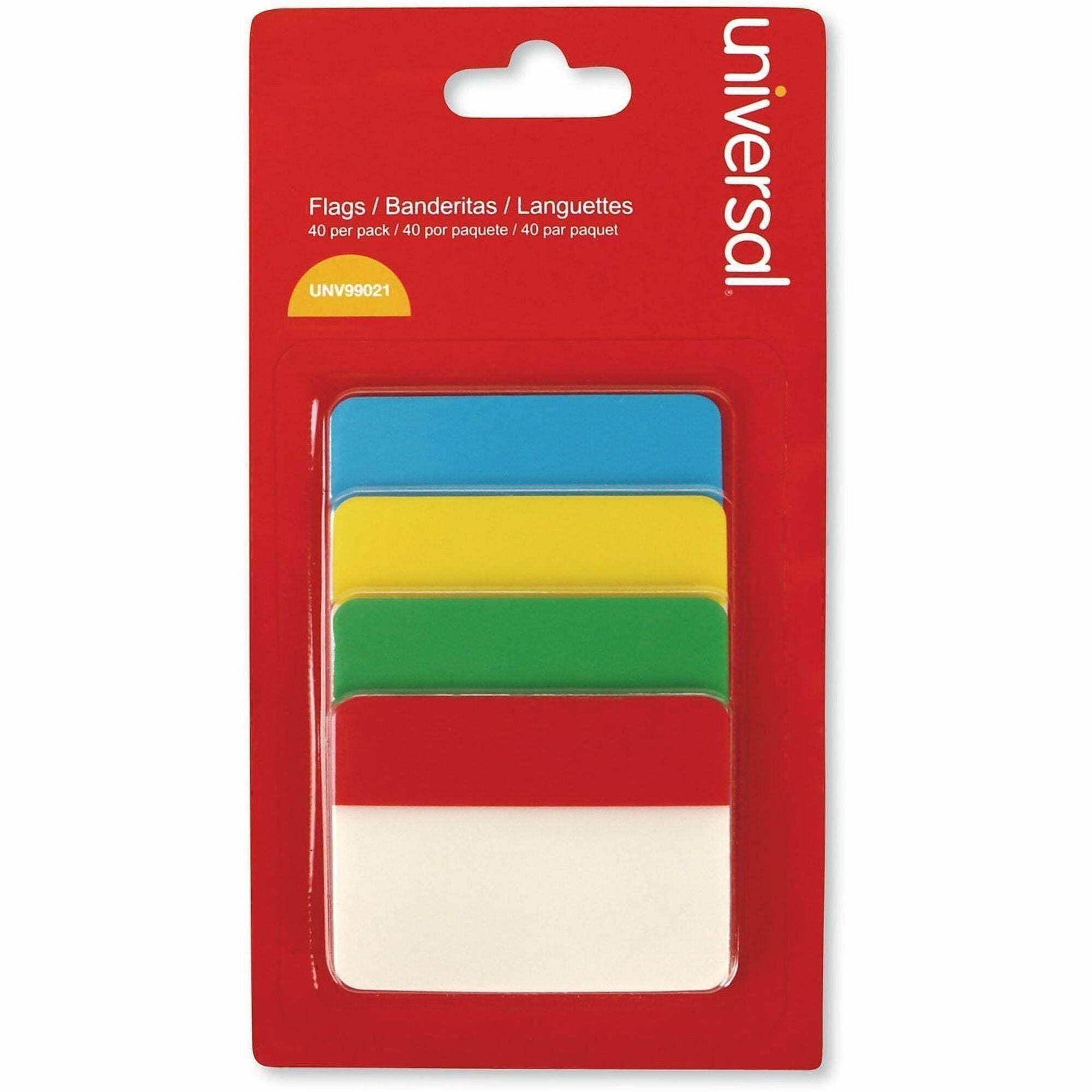 2" Tab Width - 3 Hole Punched - Bright Blue, Bright Green, Bright Red, Bright Yellow Tab(s) - Reusable, Repositionable - 40 / Pack
