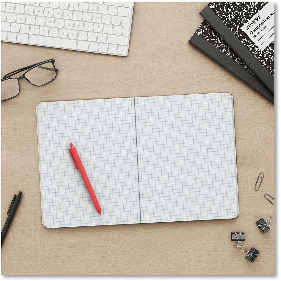 Universal Quadrille/Graph Notebook - 1 Subject(s) - 100 Sheets - Sewn - Quad Ruled Front Ruling - 38 lb Basis Weight - 9.75" Height x 7.5" Width - White Paper - Black Marble Paper Cover