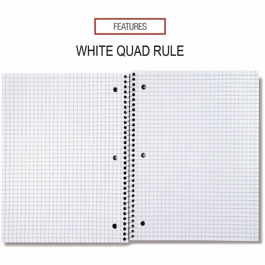 Universal Notebook - 1 Subject(s) - 70 Sheets - Spiral - Quad Ruled Front Ruling - 3 Hole(s) - 15 lb Basis Weight - 10.50" Height x 8" Width - White Paper - Black Paperboard, Blue, Green, Red Cover - 4 / Pack