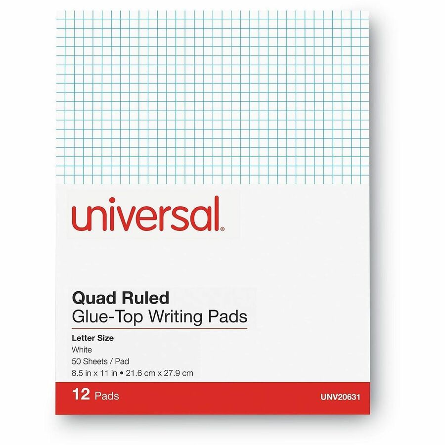 1 Subject(s) - 50 Sheets - Tape Bound - Quad Ruled Front Ruling - 15 lb Basis Weight - 11" Height x 8.5" Width - White Paper - Chipboard Cover - 1 Dozen
