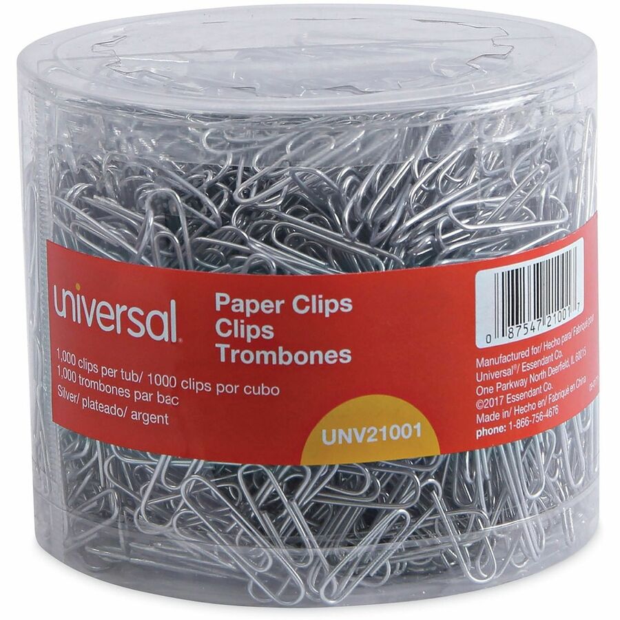 Universal Paper Clip - Assorted Sizes - 2" Length x 0.5" Width - Silver - Plastic, Steel Wire - 1000 / Pack