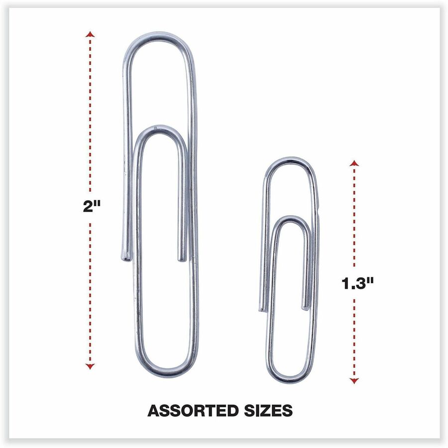 Universal Paper Clip - Assorted Sizes - 2" Length x 0.5" Width - Silver - Plastic, Steel Wire - 1000 / Pack