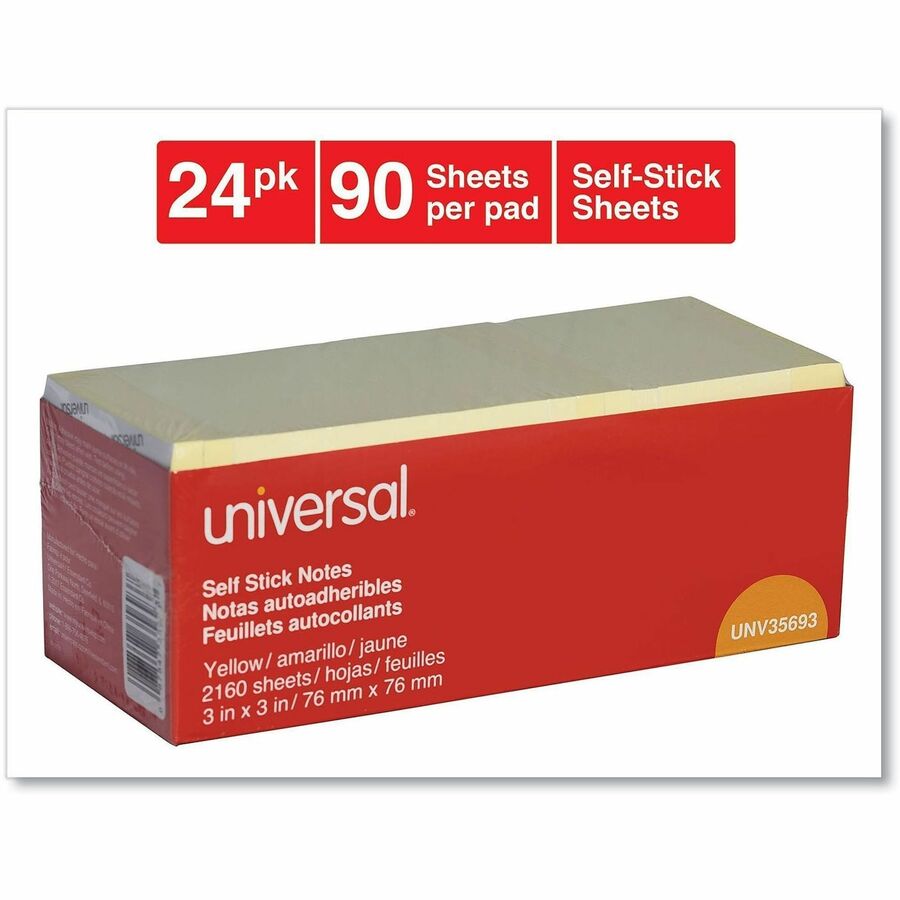 90 Sheets - Plain - 3" x 3" Sheet Size - Yellow Paper - Paper Cover - 24 / Pack
