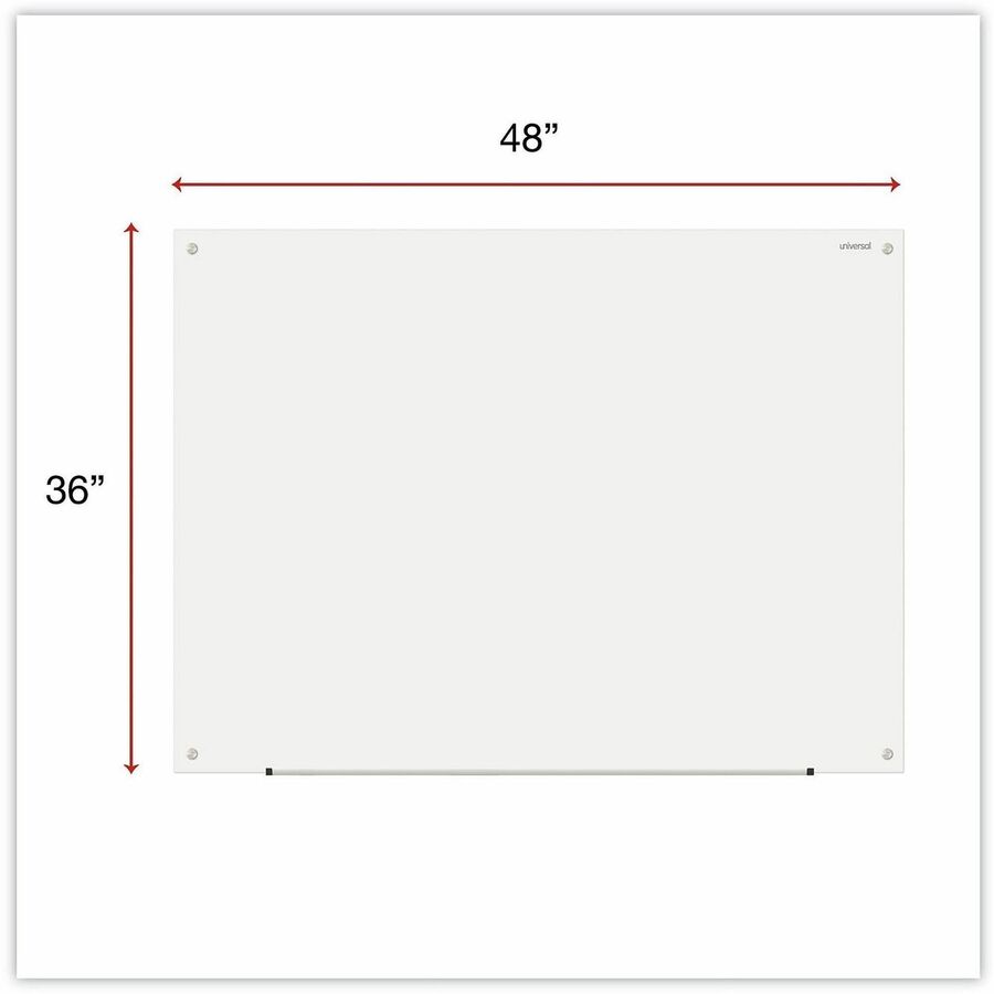 48" (4 ft) Width x 36" (3 ft) Height - White Glass Surface - 1 Each