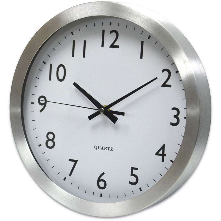 Universal Wall Clock - Analog - Quartz - White Main Dial - Silver Case - Aluminum - Contemporary Style - Brushed Steel Finish