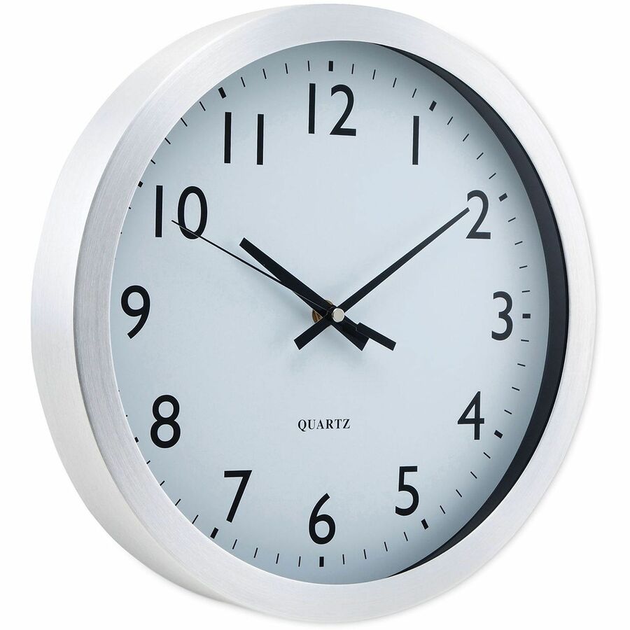 Universal Wall Clock - Analog - Quartz - White Main Dial - Silver Case - Aluminum - Contemporary Style - Brushed Steel Finish