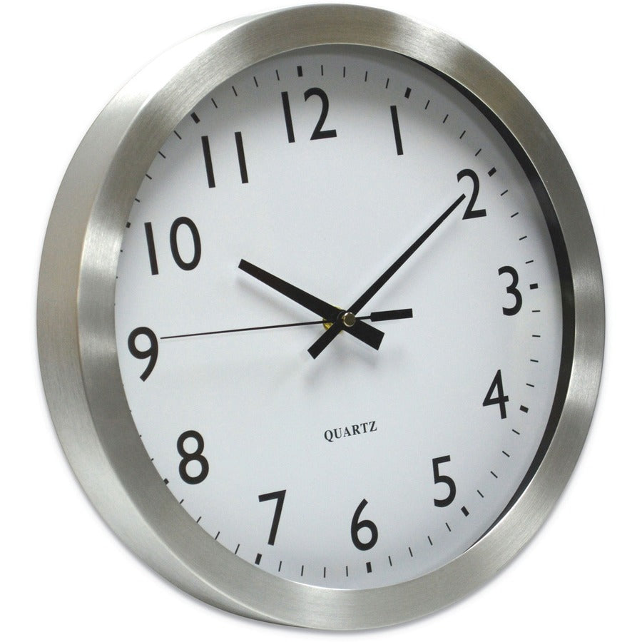 Universal Wall Clock - Analog - Quartz - White Main Dial - Silver Case - Aluminum - Contemporary Style - Brushed Steel Finish