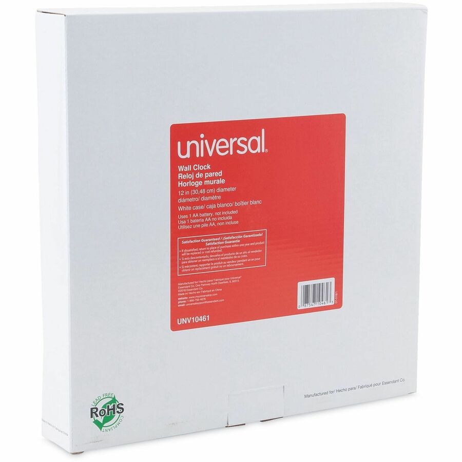 Universal Wall Clock - Analog - Quartz - White Main Dial - White Case - Plastic - Modern Style