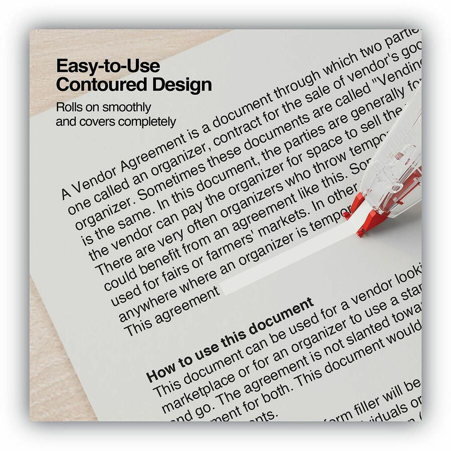Universal Correction Tape - 0.20" Tape Width x 26.25 ft Tape Length - 1 Line(s) - White Tape - Clear, Red Dispenser - Comfortable, Non-refillable, Easy to Use, Film-based - Plastic, Film - 10 / Pack