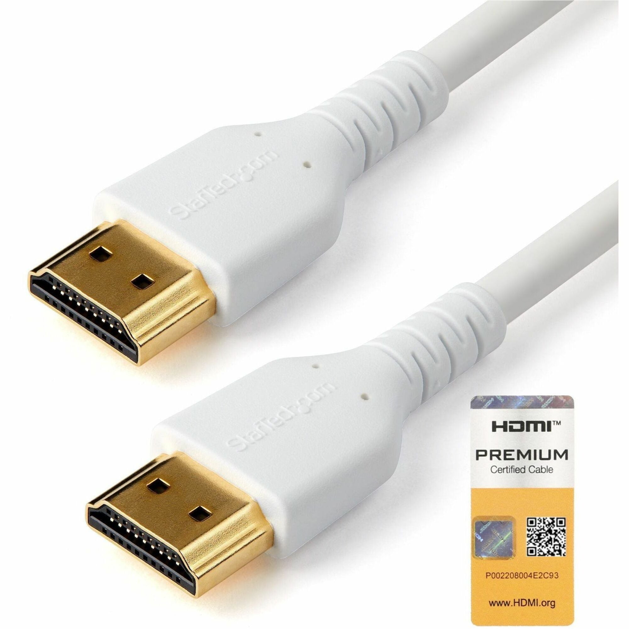 StarTech.com 2m (6.6 ft) Premium High Speed HDMI Cable with Ethernet, 4K 60Hz, Gold Plated Connectors, 18Gbps, 30 AWG, White, 1 Each