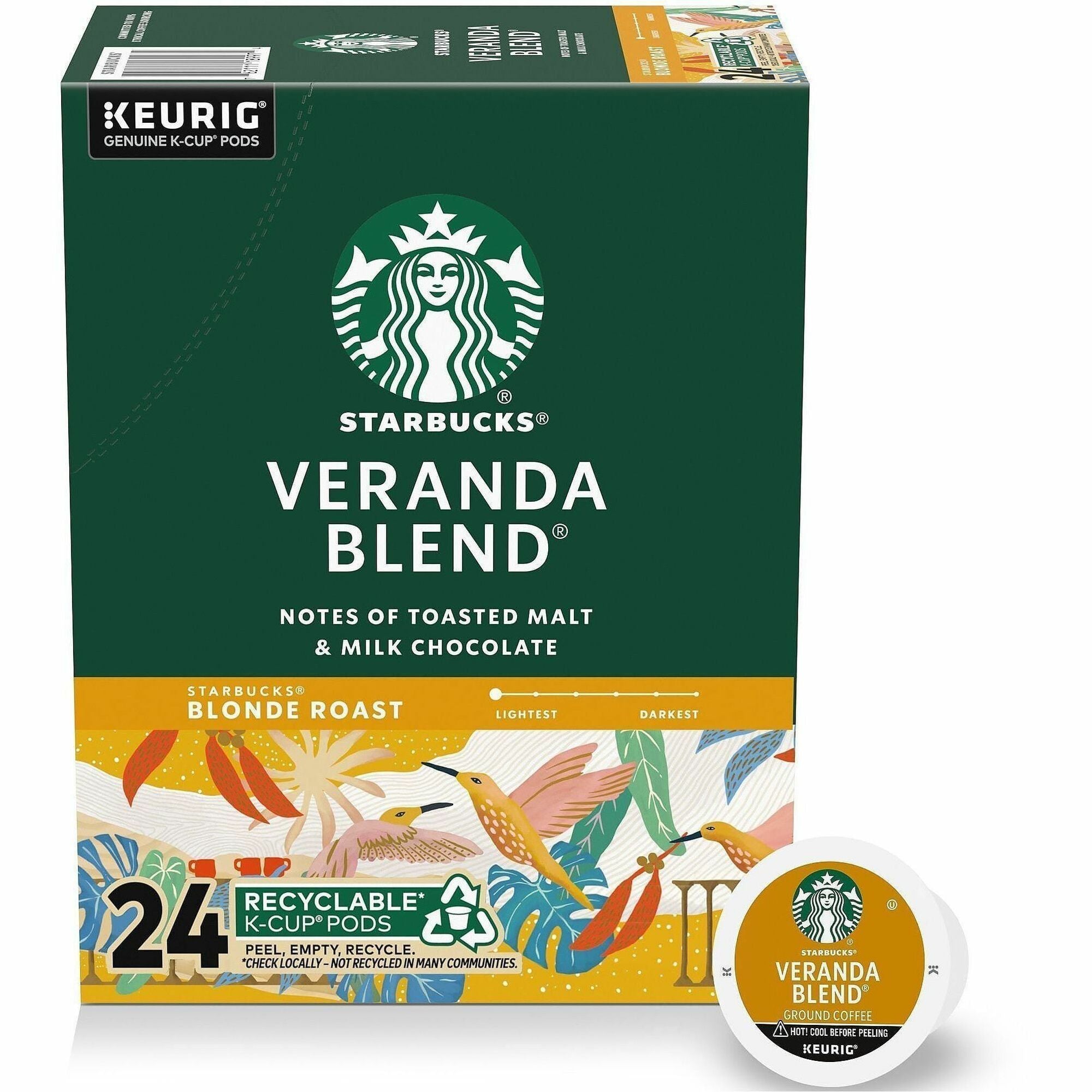 Starbucks&reg; K-Cup Veranda Blend Coffee - Compatible with Drip-coffee Brewer - Blonde - K-Cup - Veranda Blend - 24 / Box