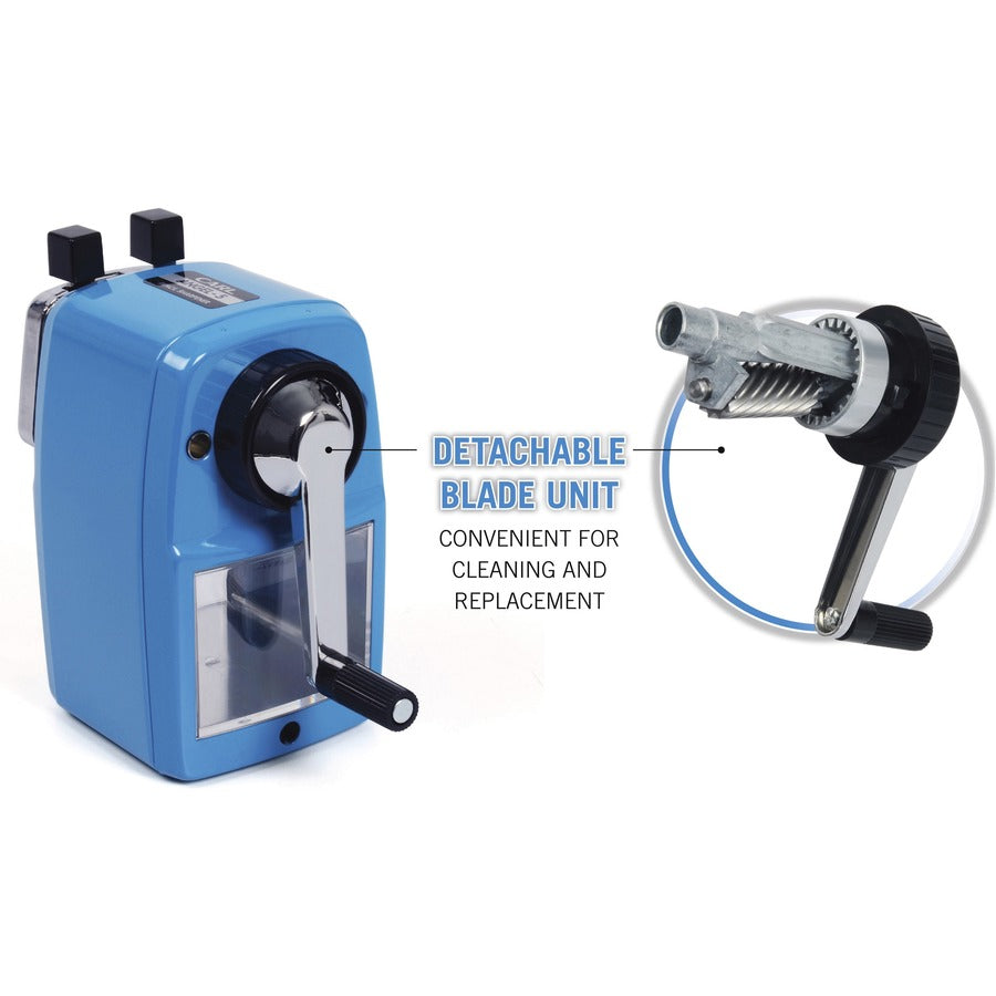 CARL Angel-5 Pencil Sharpener - Desktop - 5" Height x 2.8" Width - Steel, Aluminum - Blue - 1 Each
