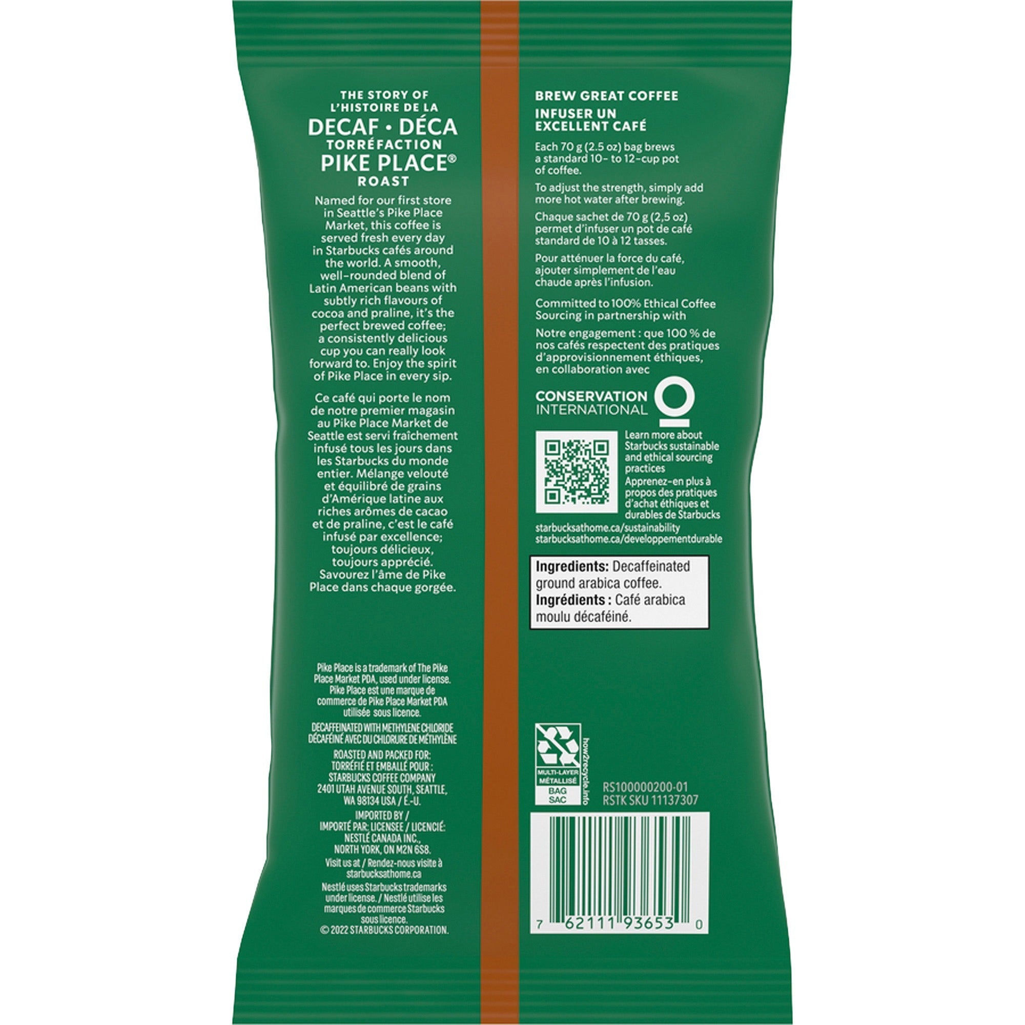 Medium - 2.5 oz Per Packet - Pike Place - Decaffeinated - 18 / Box