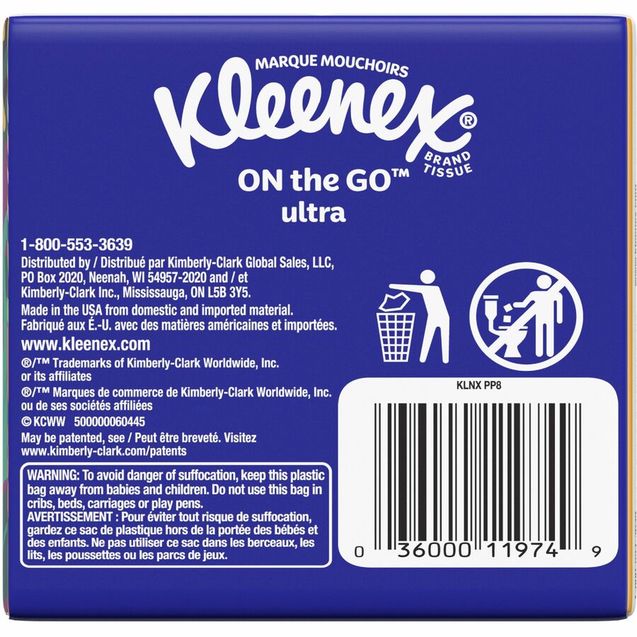 Kleenex Go Packs Facial Tissues - 3 Ply - 8.60" Width x 8.30" Length - White - 10/Pouch - 1 Pack
