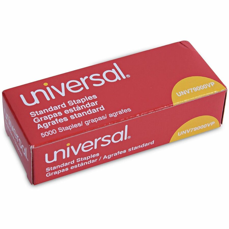 Universal Staples - Standard - 1/4" Leg - 1/2" Crown - Holds 30 Sheet(s) - for Paper - Chisel Point - Silver - Steel, Galvanized Steel - 210 Per Strip - 25000 / Pack