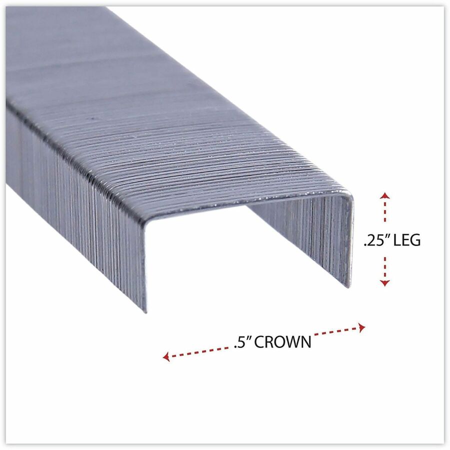 Universal Staples - Standard - 1/4" Leg - 1/2" Crown - Holds 30 Sheet(s) - for Paper - Chisel Point - Silver - Steel, Galvanized Steel - 210 Per Strip - 25000 / Pack
