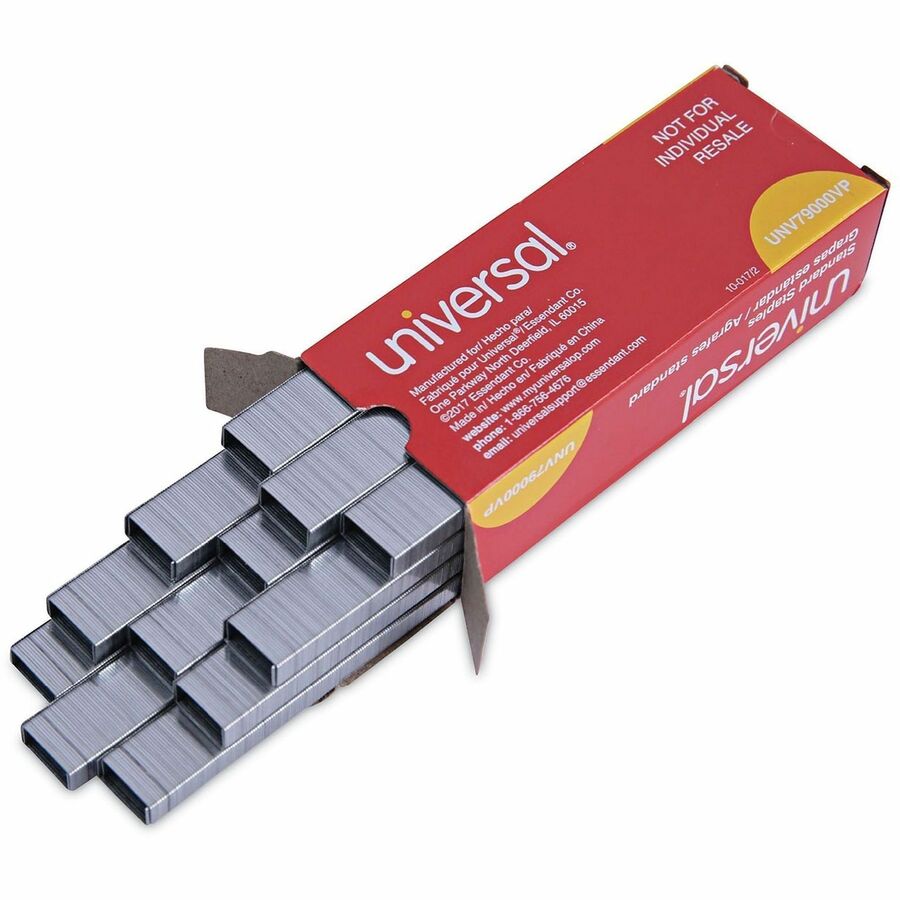 Universal Staples - Standard - 1/4" Leg - 1/2" Crown - Holds 30 Sheet(s) - for Paper - Chisel Point - Silver - Steel, Galvanized Steel - 210 Per Strip - 25000 / Pack
