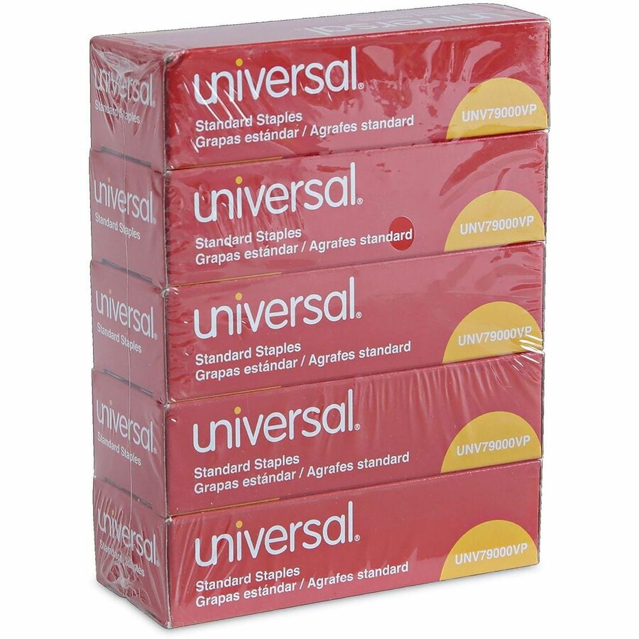 Universal Staples - Standard - 1/4" Leg - 1/2" Crown - Holds 30 Sheet(s) - for Paper - Chisel Point - Silver - Steel, Galvanized Steel - 210 Per Strip - 25000 / Pack