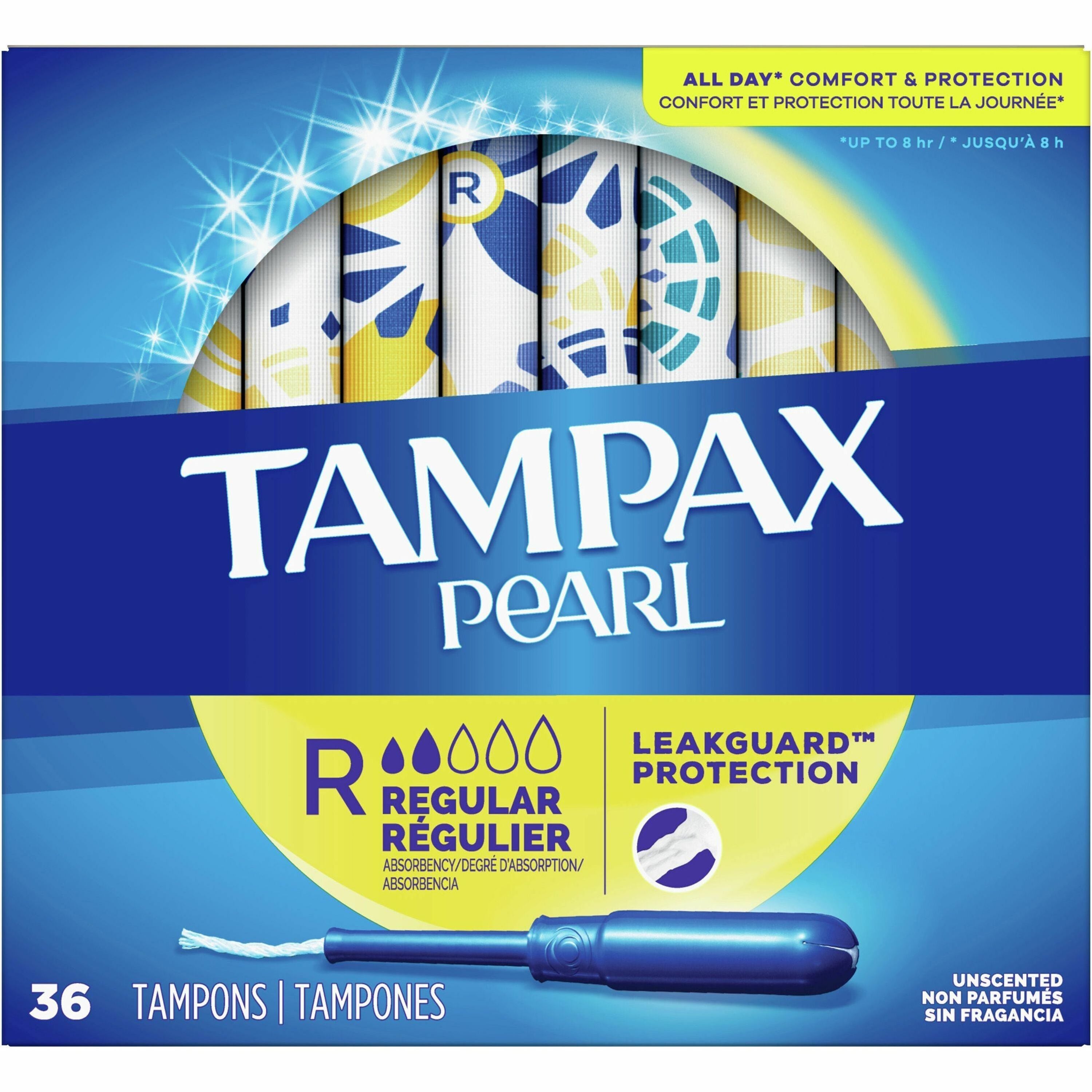 Tampax Pearl Regular Tampons - Regular - Plastic Applicator - Comfortable, Anti-leak, Unscented - 1 Box