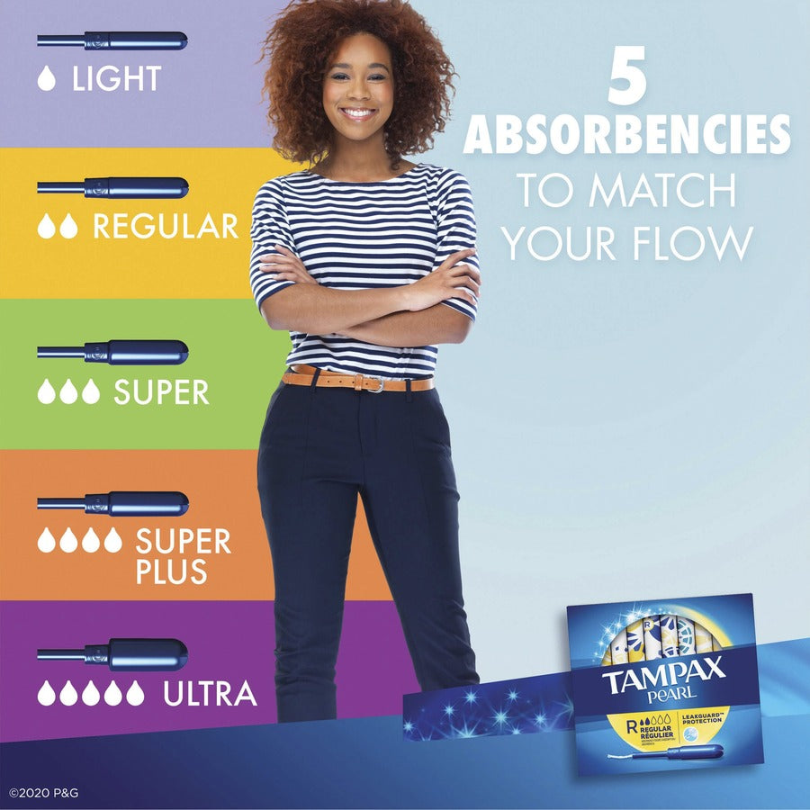 Tampax Pearl Regular Tampons - Regular - Plastic Applicator - Comfortable, Anti-leak, Unscented - 1 Box
