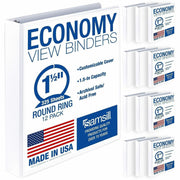 Samsill Economy 3-Ring Binder, 1.5" Capacity, Letter Size, 8.5" x 11", 325-Sheet Capacity, White, Polypropylene, Vinyl-Covered Chipboard, 2 Internal Pockets, Clear Overlay, Acid-Free, PVC-Free, Recycled - 12/Pack