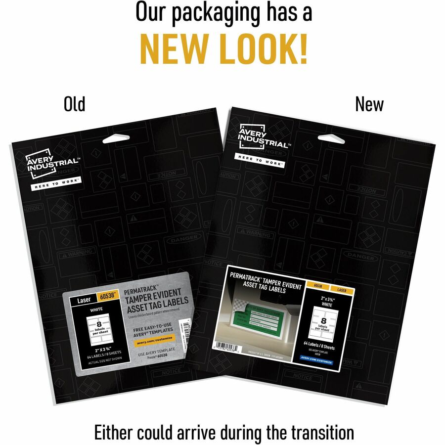 Avery&reg; PermaTrack Tamper-Evident Asset Tag Labels, 2" x 3-3/4" , 64 Asset Tags