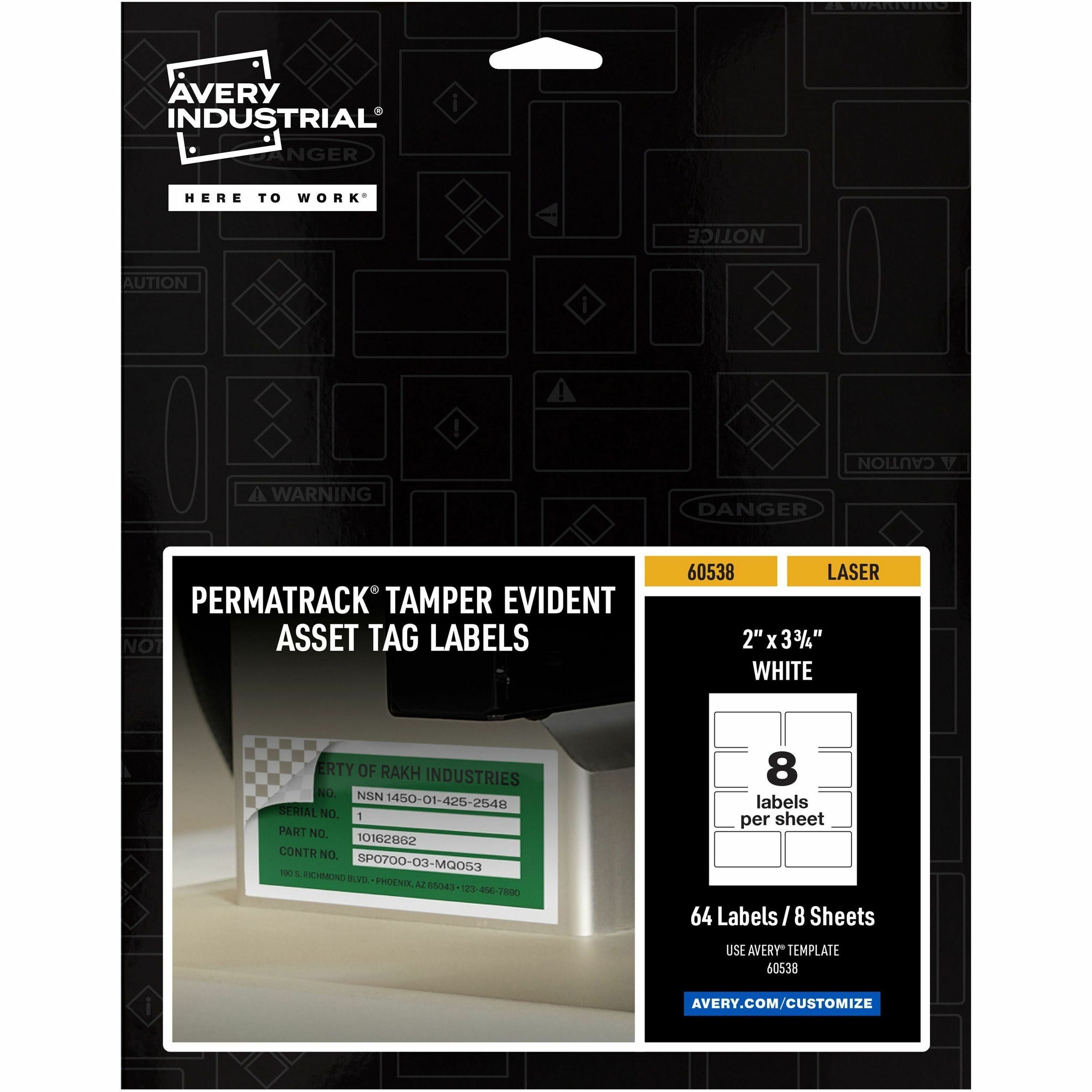Avery&reg; PermaTrack Tamper-Evident Asset Tag Labels, 2" x 3-3/4" , 64 Asset Tags