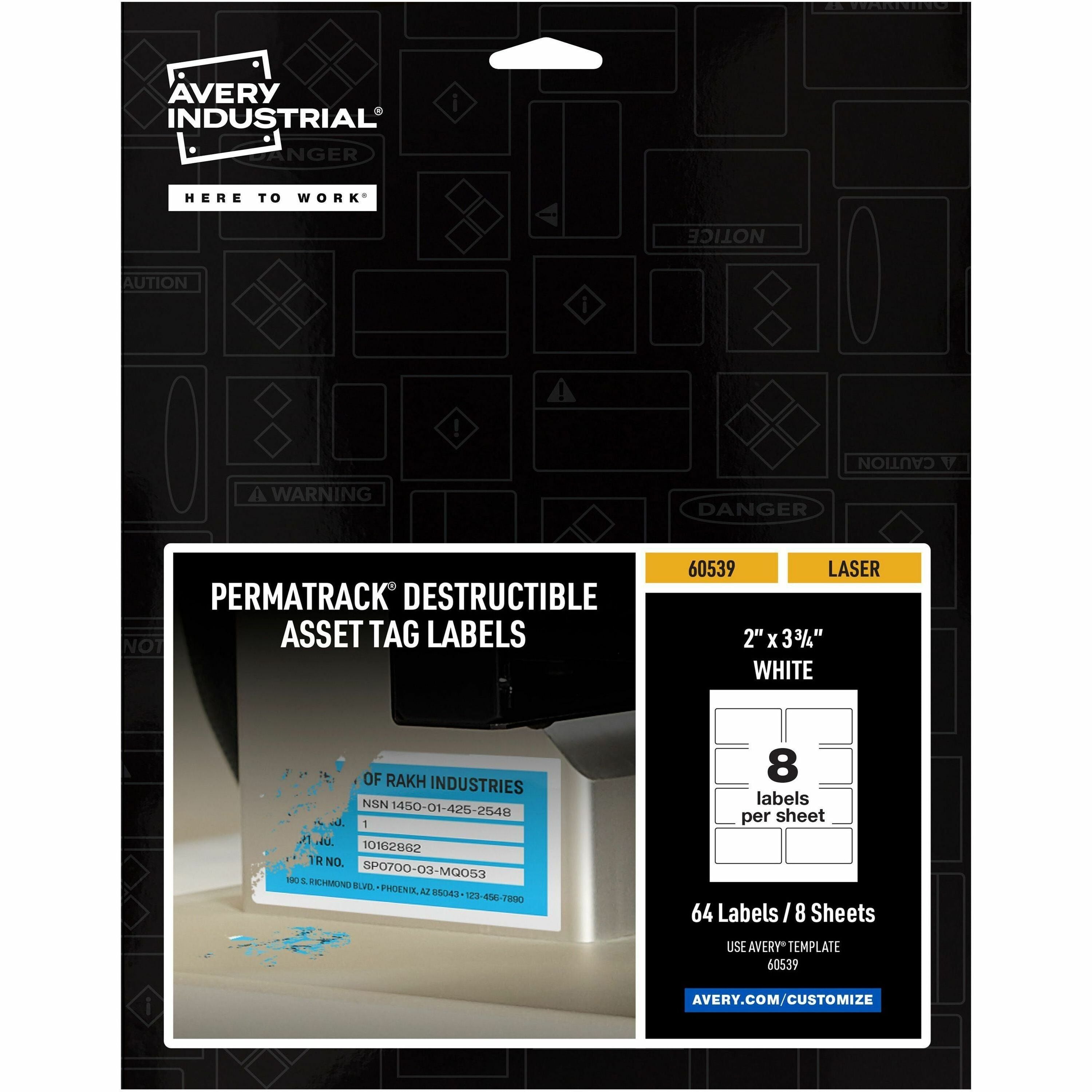 Avery&reg; PermaTrack Destructible Asset Tag Labels, 2" x 3-3/4" , 64 Asset Tags