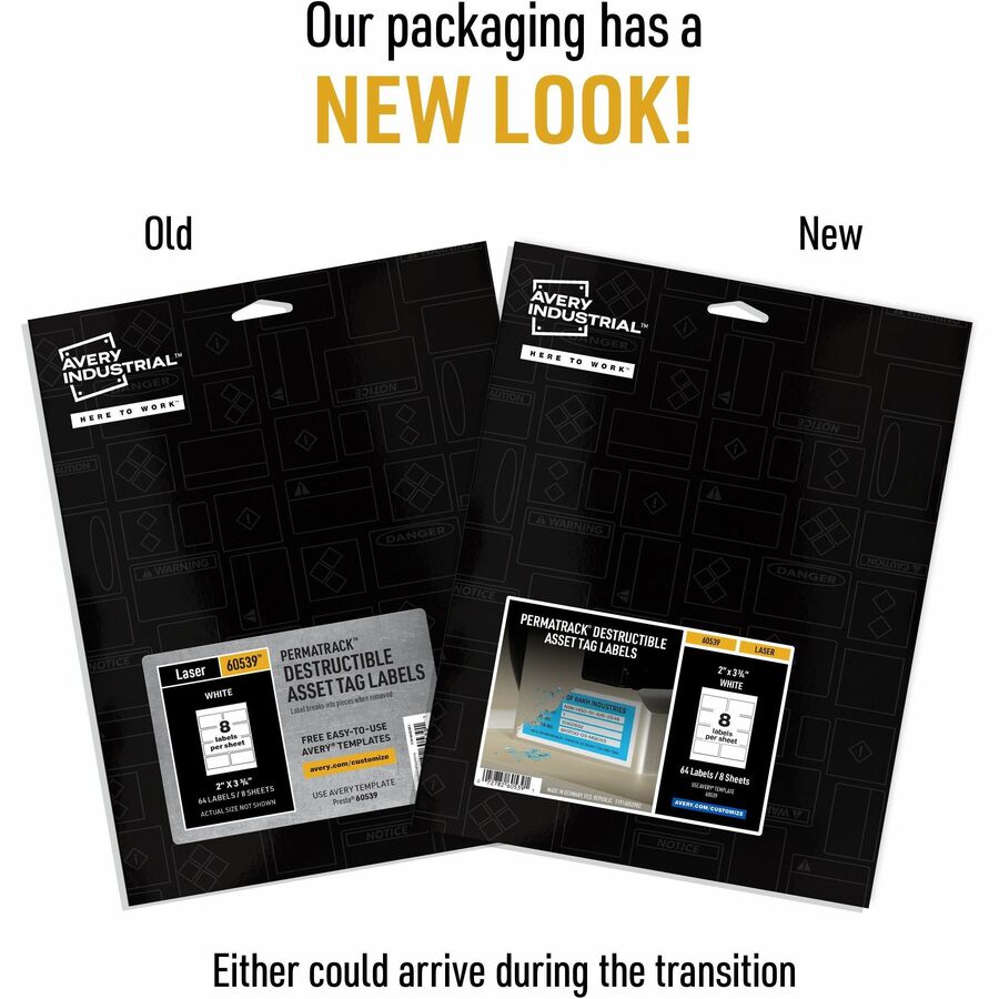 Avery&reg; PermaTrack Destructible Asset Tag Labels, 2" x 3-3/4" , 64 Asset Tags