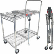 Bostitch Stowaway Utility Cart - 2 Shelf - 400 lb Load Capacity - 6 Casters - 31" Length x 19.50" Width x 39" Height - Chrome - 1 Each