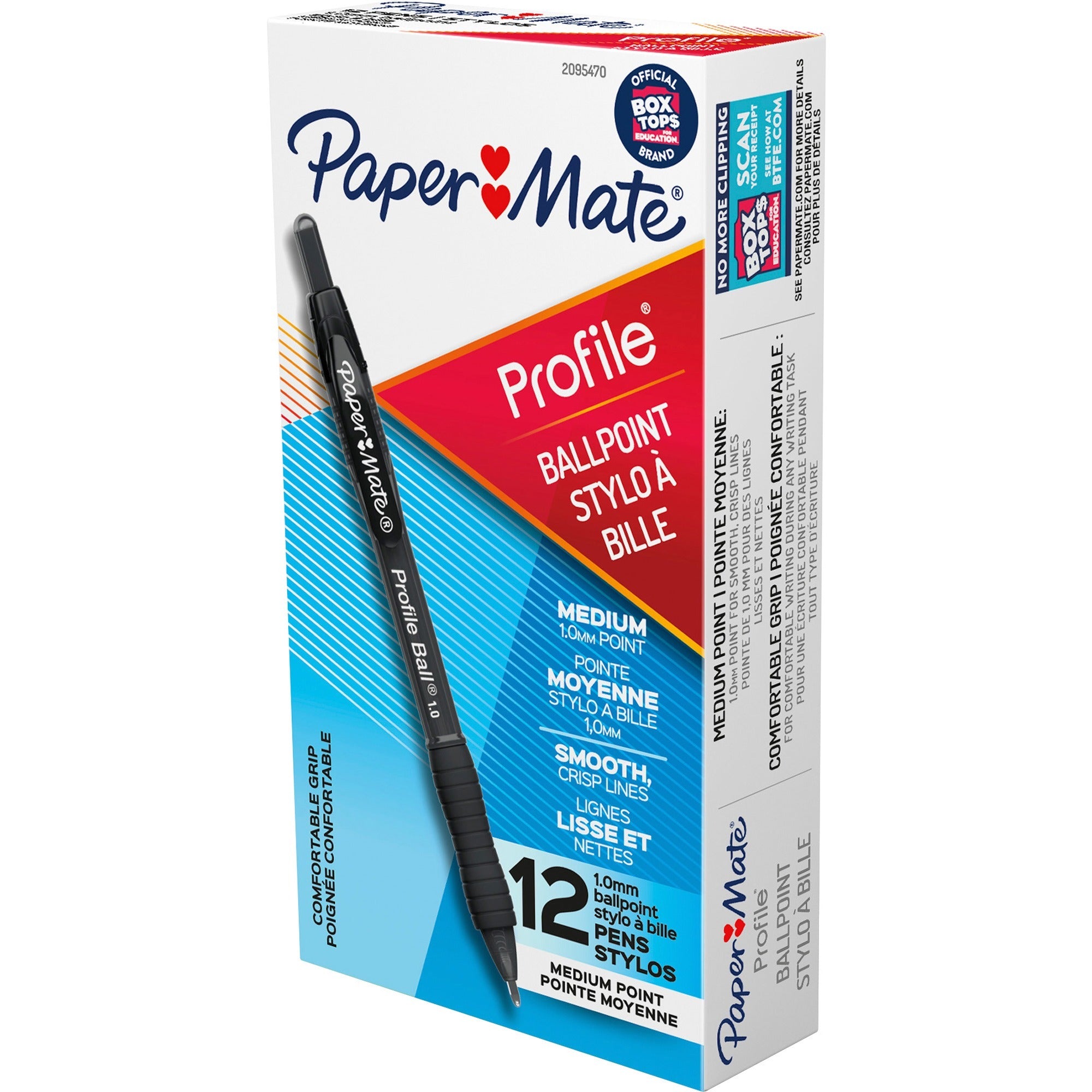 Paper Mate Profile 1.0mm Ballpoint Pens - 1 mm Medium Conical Pen Point - Retractable - Black Ink - Black Barrel - 1 Dozen