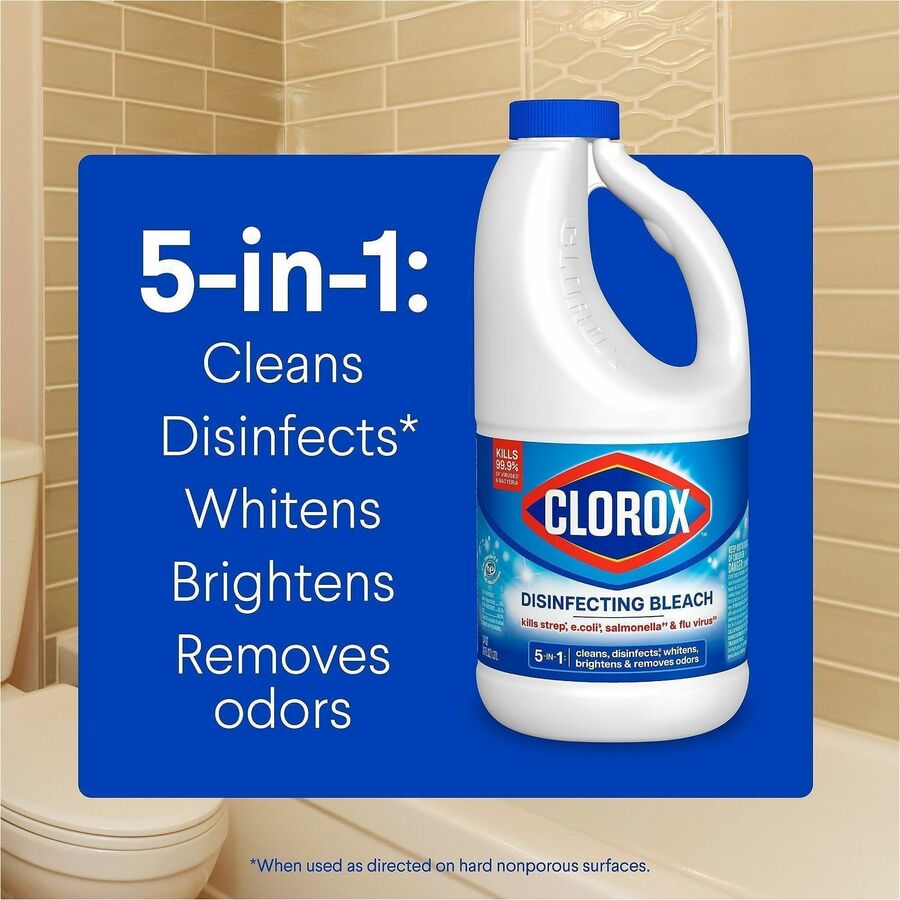 Clorox Disinfecting Bleach, Concentrated Liquid, Regular Scent, 43 fl oz (1.3 quart), Clear, 1 Each