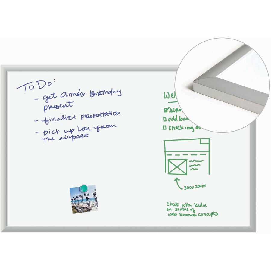 U Brands Magnetic Dry-Erase Board - 36" (3 ft) Width x 24" (2 ft) Height - White Painted Steel Surface - Silver Aluminum Frame - Rectangle - Horizontal/Vertical - Magnetic - 1 Each