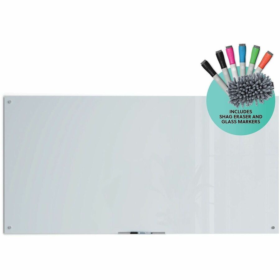 U Brands Magnetic Glass Frameless Dry-Erase Board - 72" (6 ft) Width x 36" (3 ft) Height - Frosted White Tempered Glass Surface - Rectangle - Horizontal/Vertical - Magnetic - 1 Each