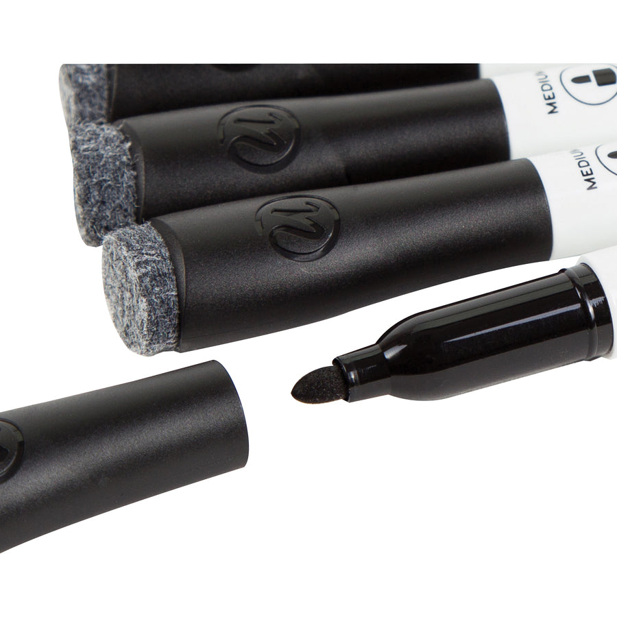U Brands Dry Erase Marker - Medium Tapered Marker Point - Erasable - Black Ink - White Plastic Barrel - 12 / Pack