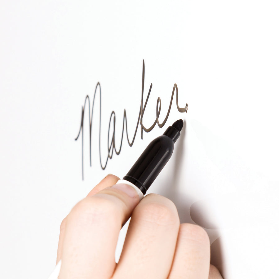 U Brands Dry Erase Marker - Medium Tapered Marker Point - Erasable - Black Ink - White Plastic Barrel - 12 / Pack