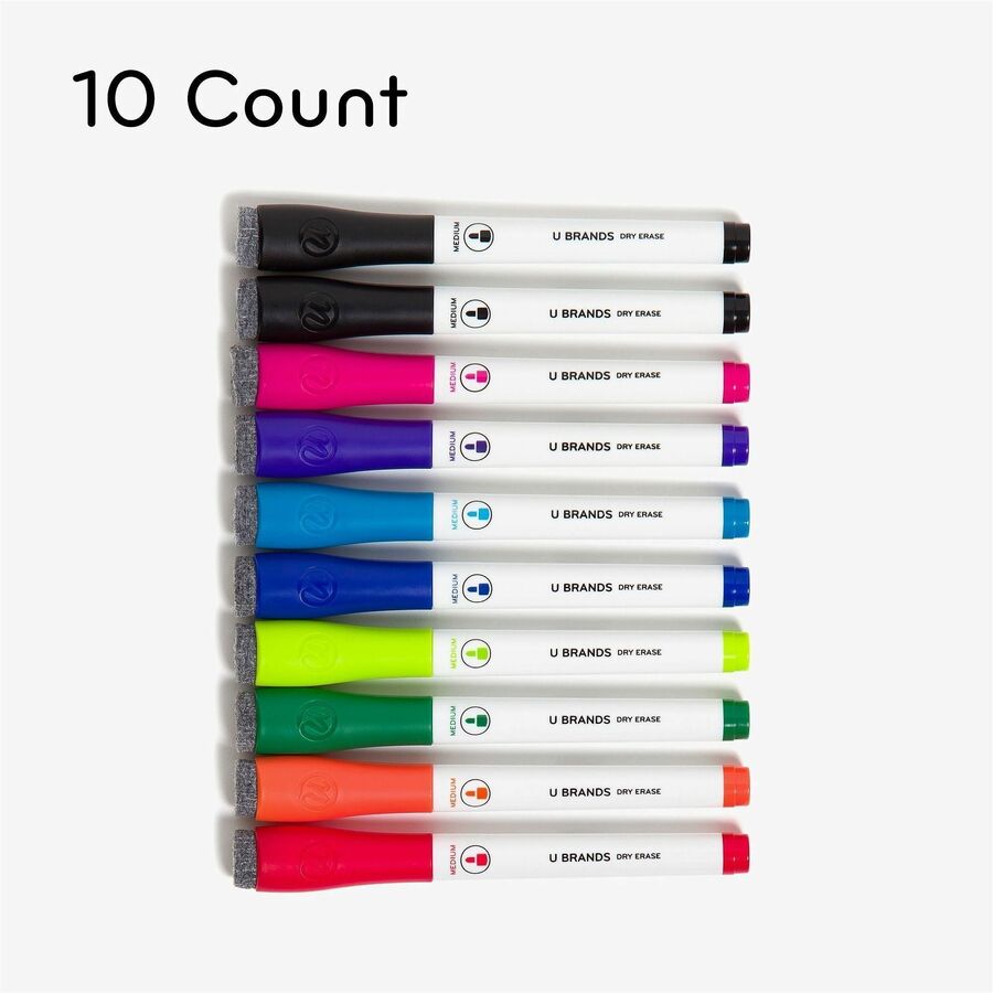 Medium Marker Point - Erasable - Assorted Ink - White Plastic Barrel - 10 / Pack