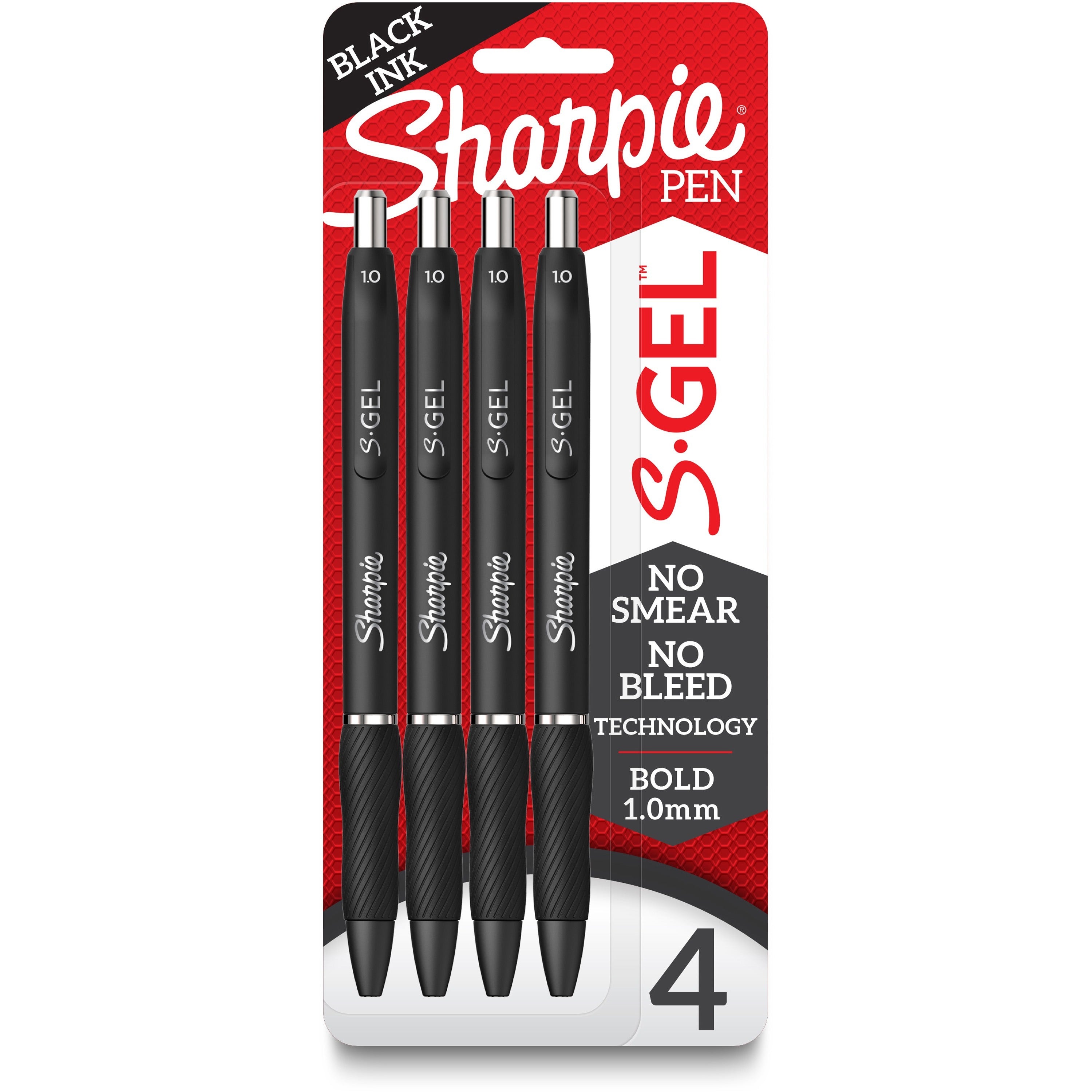 Sharpie S-Gel Pens - 1 mm Pen Point - Black Ink - Gel-based - Black Barrel - 4 / Pack
