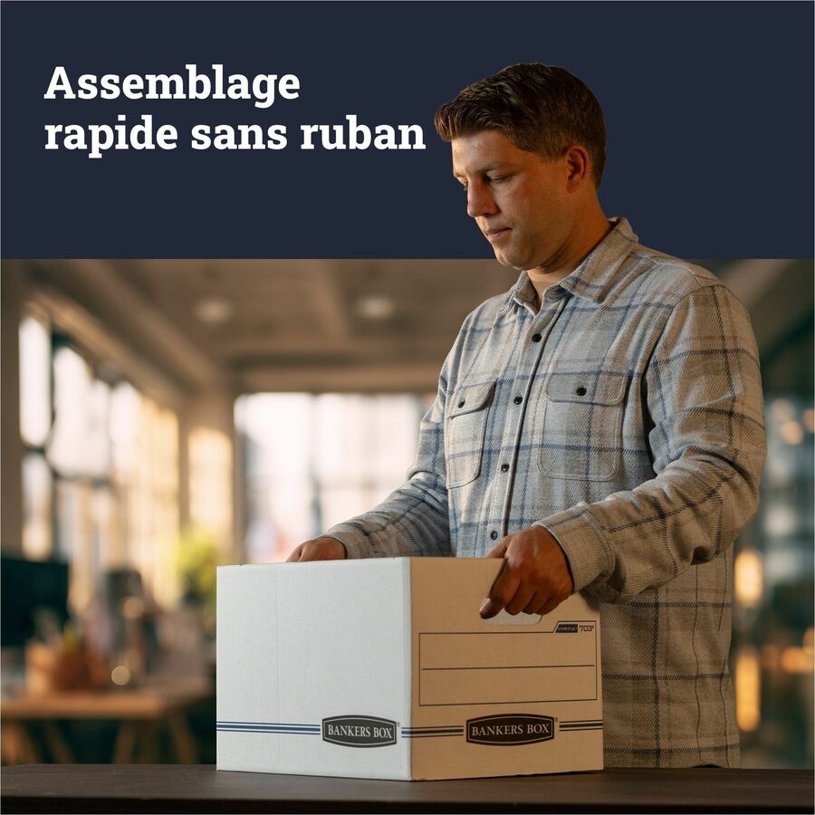 Bankers Box STOR/FILE Storage Box, Lift-off Lid, Light Duty, Stackable, Letter/Legal Size, White/Blue, Recycled, 12/Carton