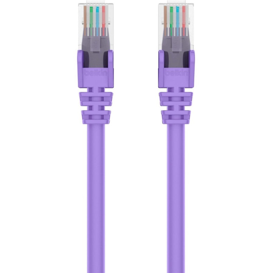 Belkin RJ45 Category 6 Snagless Patch Cable, 12 ft, 1 Each, Purple, Gold-Plated Connectors, 24 AWG