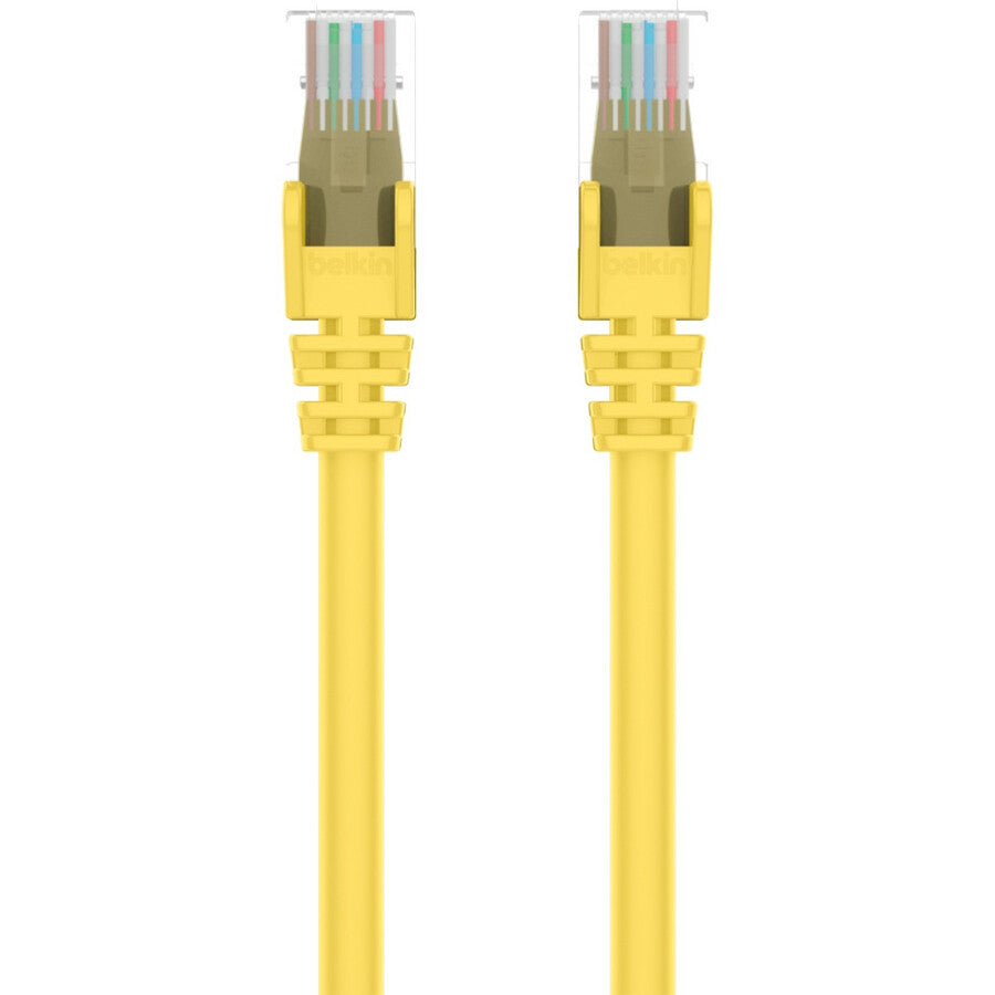 Belkin RJ45 Category 6 Snagless Patch Cable, 12 ft, Gold-Plated Connectors, 24 AWG, Yellow, 1 Each