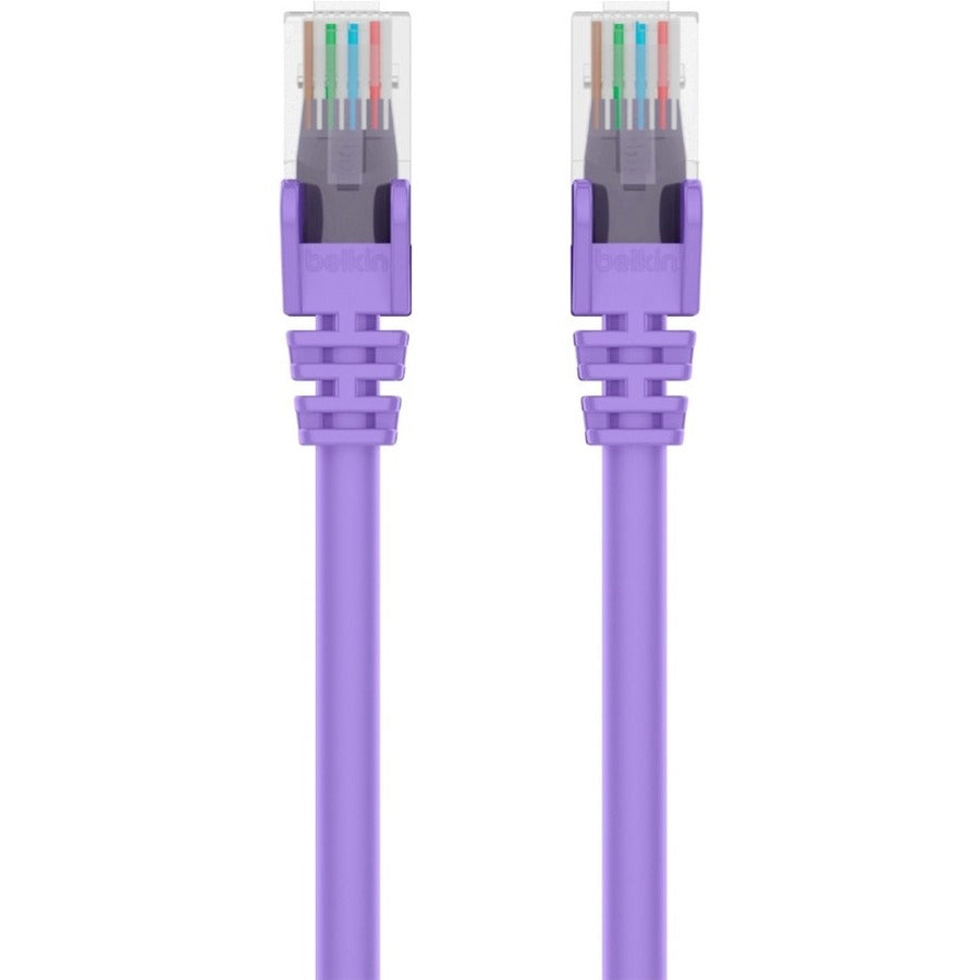 Belkin RJ45 Category 6 Snagless Patch Cable, 15 ft, Gold-Plated Connectors, 24 AWG, Purple, 1 Each